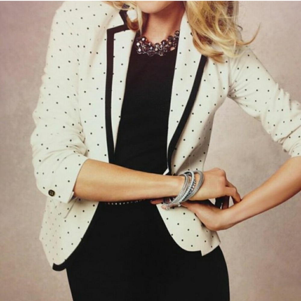 Merona ivory white black polka dot blazer